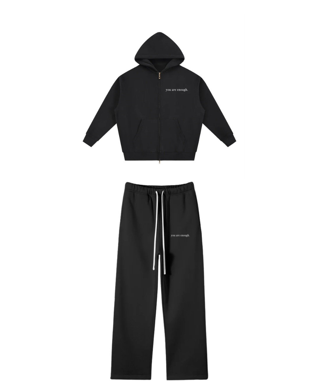 The You Are Enough Set (Zip Up Hoodie & Sweatpants) - Black